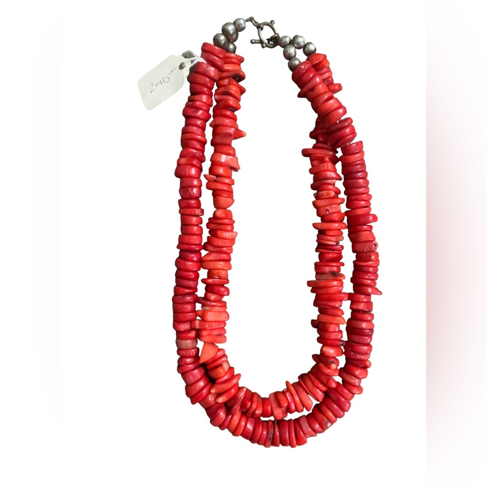 Natural Red Coral Double Strand Necklace